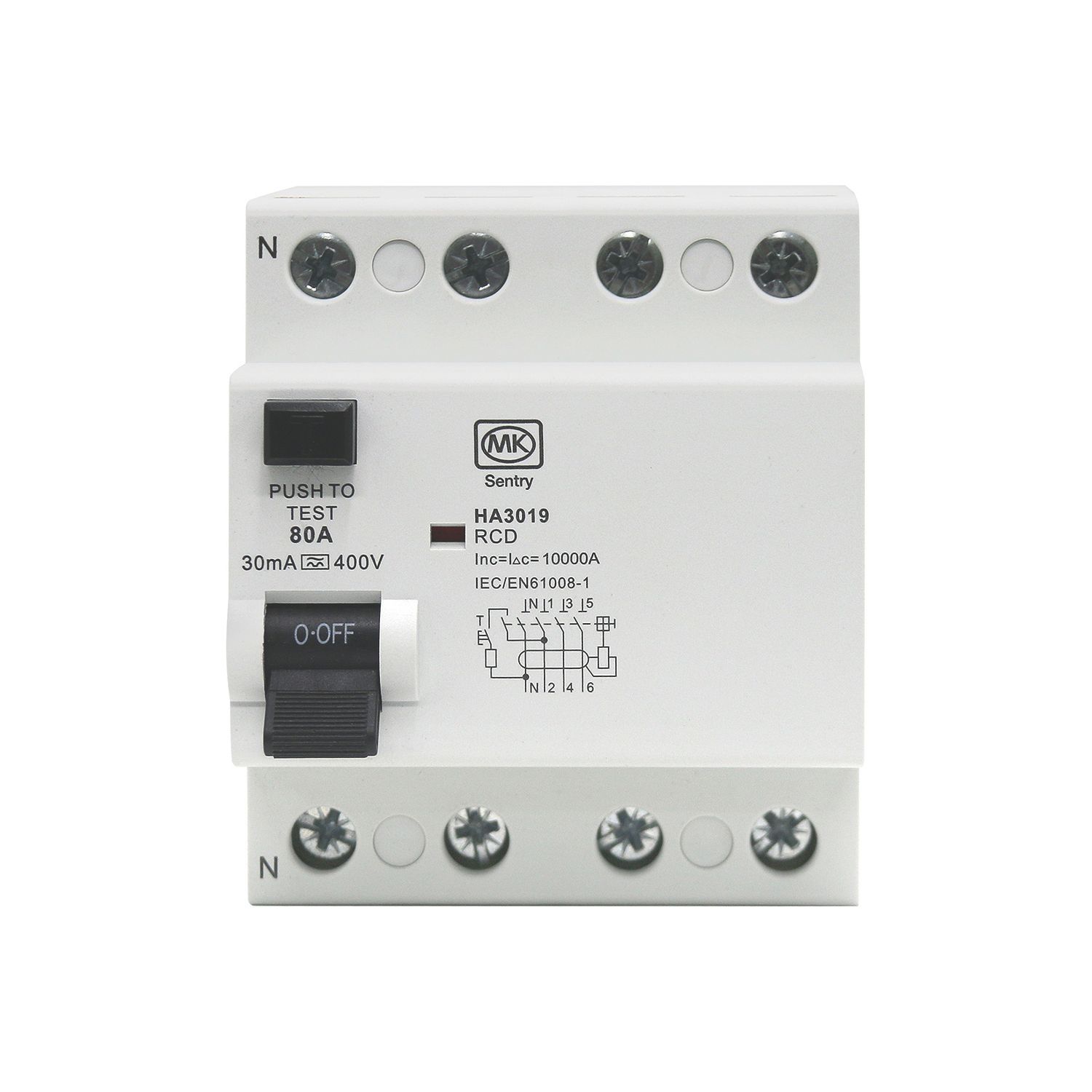MK Sentry HA3019 80A 30mA 4-Pole A Curve 3-Phase RCD (898YW)