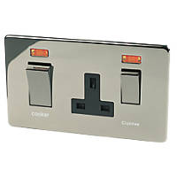 Crabtree Platinum 45 A & 13A 2-Gang DP Cooker Switch & 13A DP Switched Socket Black Nickel with Neon with Black Inserts