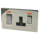Crabtree Platinum 45A 2-Gang DP Cooker Switch & 13A DP Switched Socket Black Nickel with Neon with Black Inserts