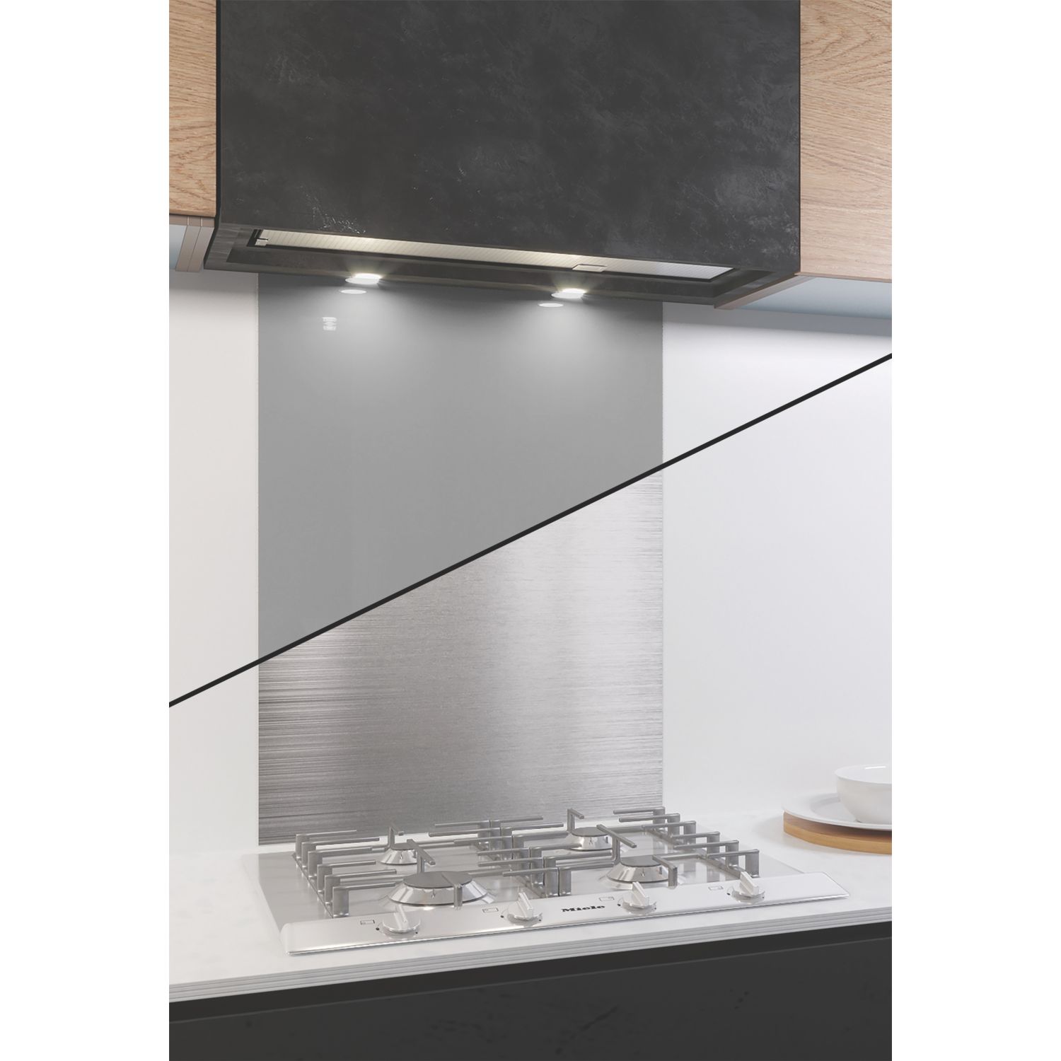 AluSplash Space Silver/Brushed Steel Splashback 600mm x 800mm x 4mm (899GX)