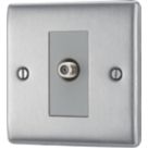 British General Nexus Metal 1-Gang Single Satellite Socket Brushed Steel