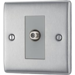 British General Nexus Metal 1-Gang Single Satellite Socket Brushed Steel