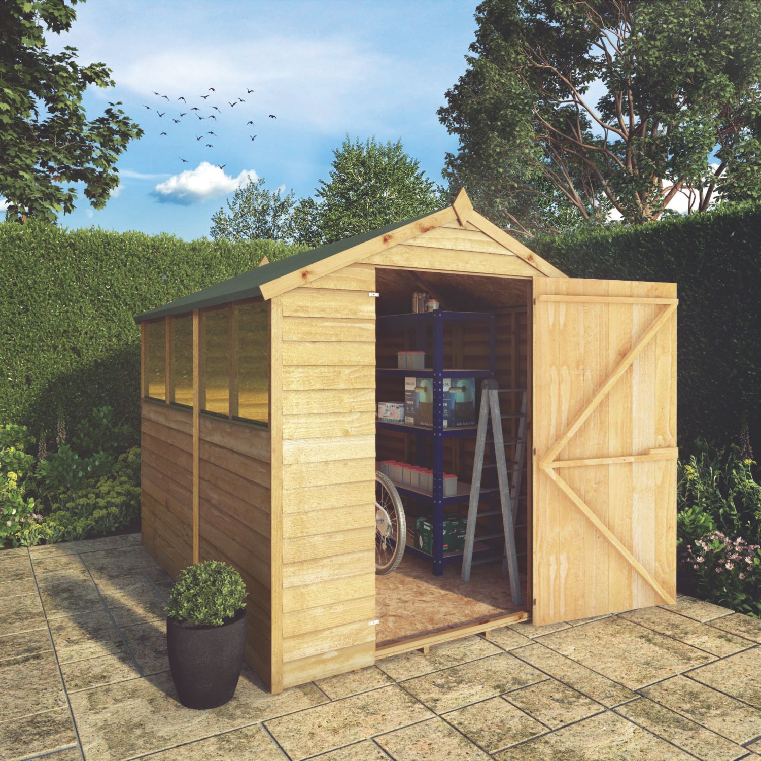 Mercia Single Door 6' x 7' 6" (Nominal) Apex Overlap Timber Shed (900YL)