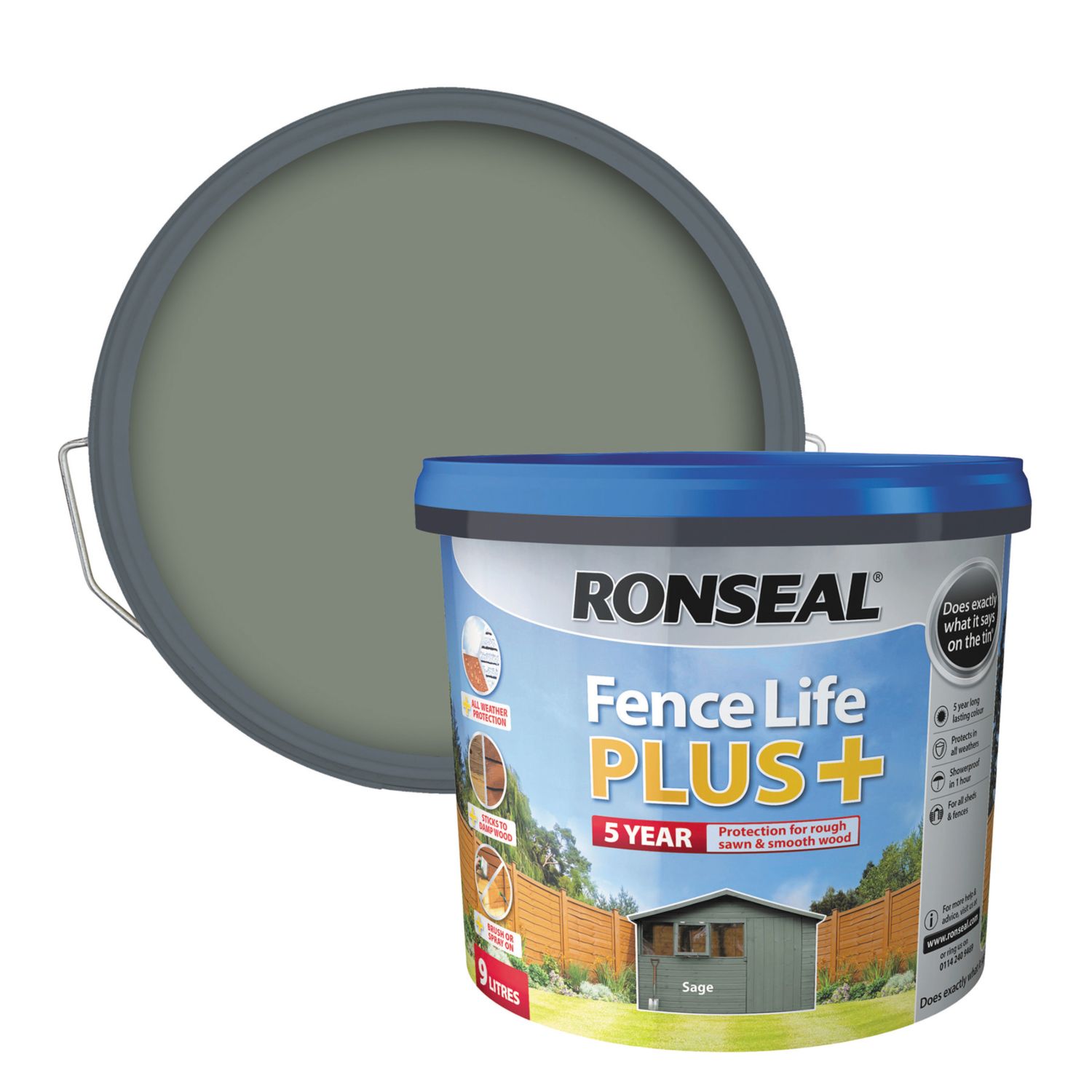 Ronseal Fence Life Plus 9Ltr Sage Shed & Fence Paint (9012X)