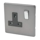 Varilight  13AX 1-Gang DP Switched Plug Socket Slate Grey  with Black Inserts