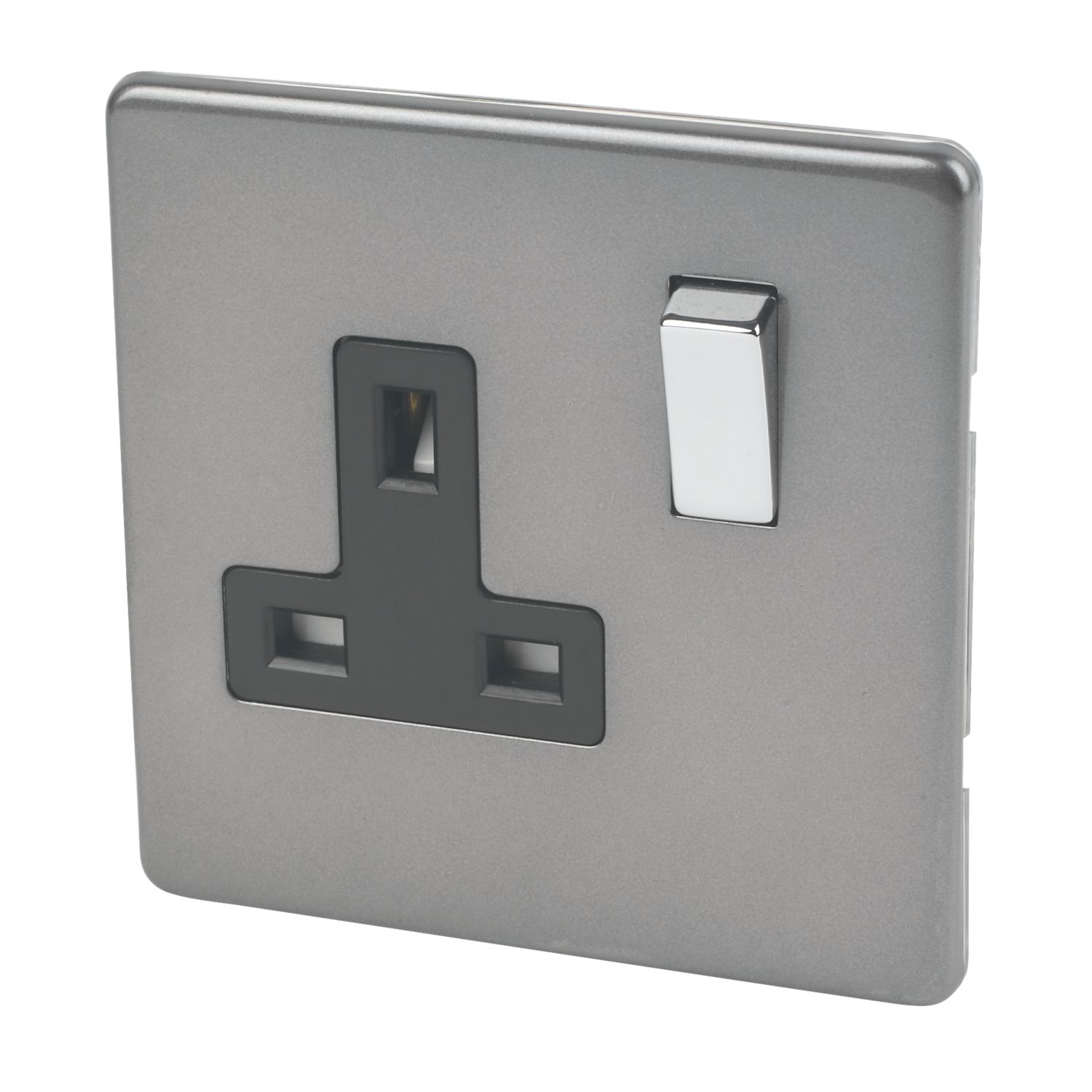 Varilight 13AX 1-Gang DP Switched Plug Socket Slate Grey with Black Inserts (90140)