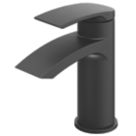 Refurb Swirl Wye Matt Black 150mm Cloakroom Lever Mono Basin Mixer Tap  With Clicker Waste