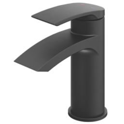 Refurb Swirl Wye Matt Black 150mm Cloakroom Lever Mono Basin Mixer Tap  With Clicker Waste