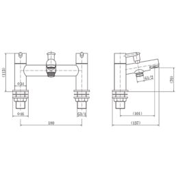 ETAL Juke Brushed Brass 112mm Deck Mounted Dual Control Manual Shower Mixer Tap