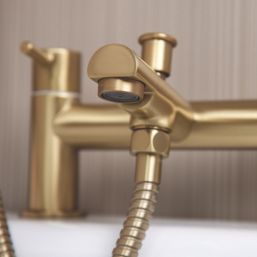 ETAL Juke Brushed Brass 112mm Deck Mounted Dual Control Manual Shower Mixer Tap