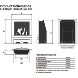 Focal Point Elysee Chrome Rotary Control Inset Gas Full Depth Fire 480mm x 180mm x 585mm