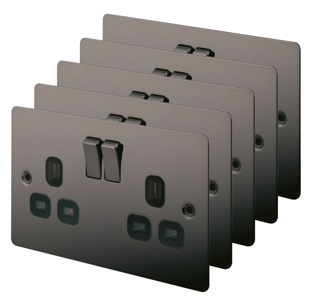 10 PACK 2 Gang Double DP 13A Switched UK Plug Socket SCREWLESS SATIN BRASS Power - 7