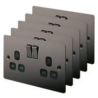 LAP  13A 2-Gang DP Switched Plug Socket Black Nickel  with Black Inserts 5 Pack