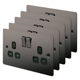 LAP  13A 2-Gang DP Switched Plug Socket Black Nickel  with Black Inserts 5 Pack