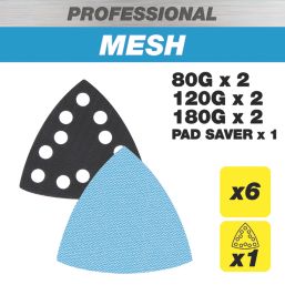 Trend Pro Mesh AB/OSC/M7/P 80, 120, 180 Grit Mesh Multi-Material Delta Sanding Pads with Pad Saver  x  7 Pack