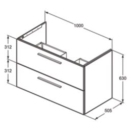 Ideal Standard i.life B Wall Hung Vanity Unit with Chrome Handles & Basin Matt Quartz Grey 1000mm x 505mm x 630mm