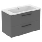 Ideal Standard i.life B Wall Hung Vanity Unit with Chrome Handles & Basin Matt Quartz Grey 1000mm x 505mm x 630mm