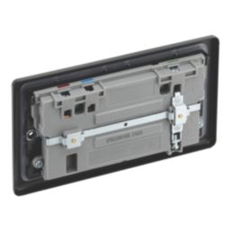 LAP  13A 2-Gang SP Switched Socket + 3A 45W 2-Outlet Type A & C USB Charger Matt Black with Black Inserts