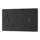 LAP  13A 2-Gang SP Switched Socket + 3A 45W 2-Outlet Type A & C USB Charger Matt Black with Black Inserts