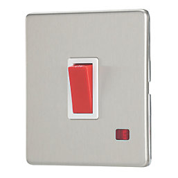Contactum Lyric 32A 1-Gang DP Control Switch Brushed Steel with Neon with White Inserts