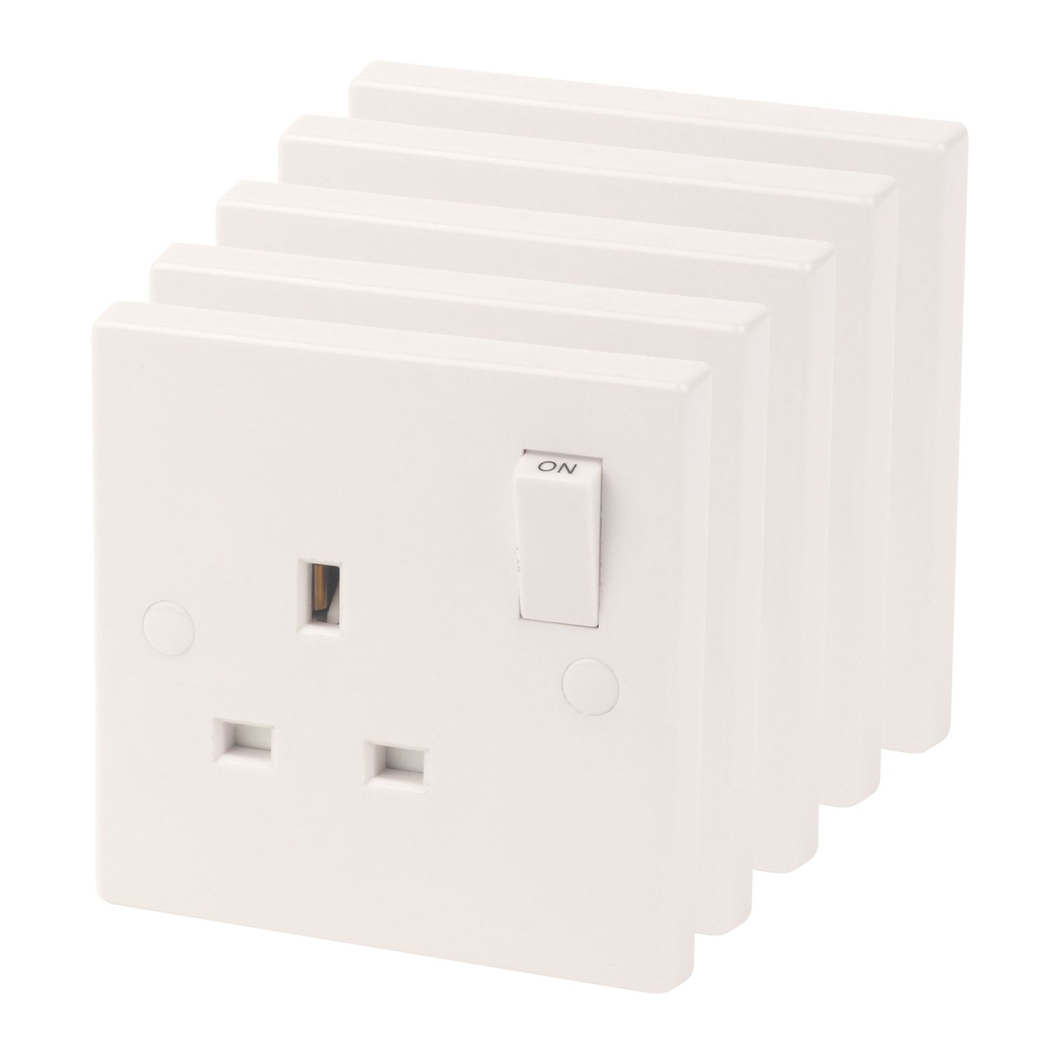 Essentials 13A 1-Gang SP Switched Plug Sockets White 5 Pack (9049D)