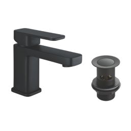 Highlife Bathrooms Fife Matt Black 137mm Cloakroom Lever Mono Basin Mixer Tap  With Clicker Waste