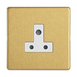 Contactum Lyric 5A 1-Gang Unswitched Round Pin Socket Brushed Brass with White Inserts