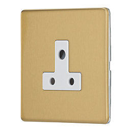 Contactum Lyric 5A 1-Gang Unswitched Round Pin Socket Brushed Brass with White Inserts