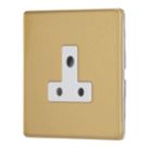 Contactum Lyric 5A 1-Gang Unswitched Round Pin Socket Brushed Brass with White Inserts