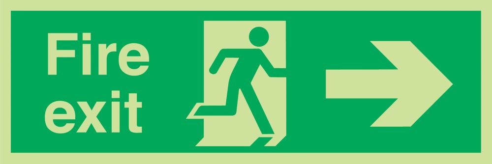 Nite-Glo  Photoluminescent "Fire Exit" Right Arrow Sign 150mm x 450mm