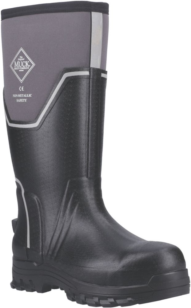 Muck Boots Grit S5 Size 6 Black &amp; Grey Safety Wellies - Screwfix