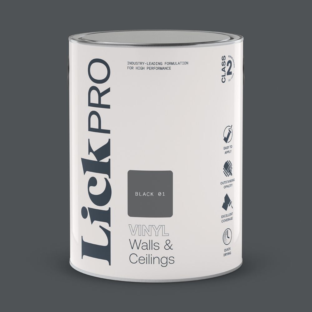 LickPro 5Ltr Black 01 Vinyl Matt Emulsion Paint - Screwfix