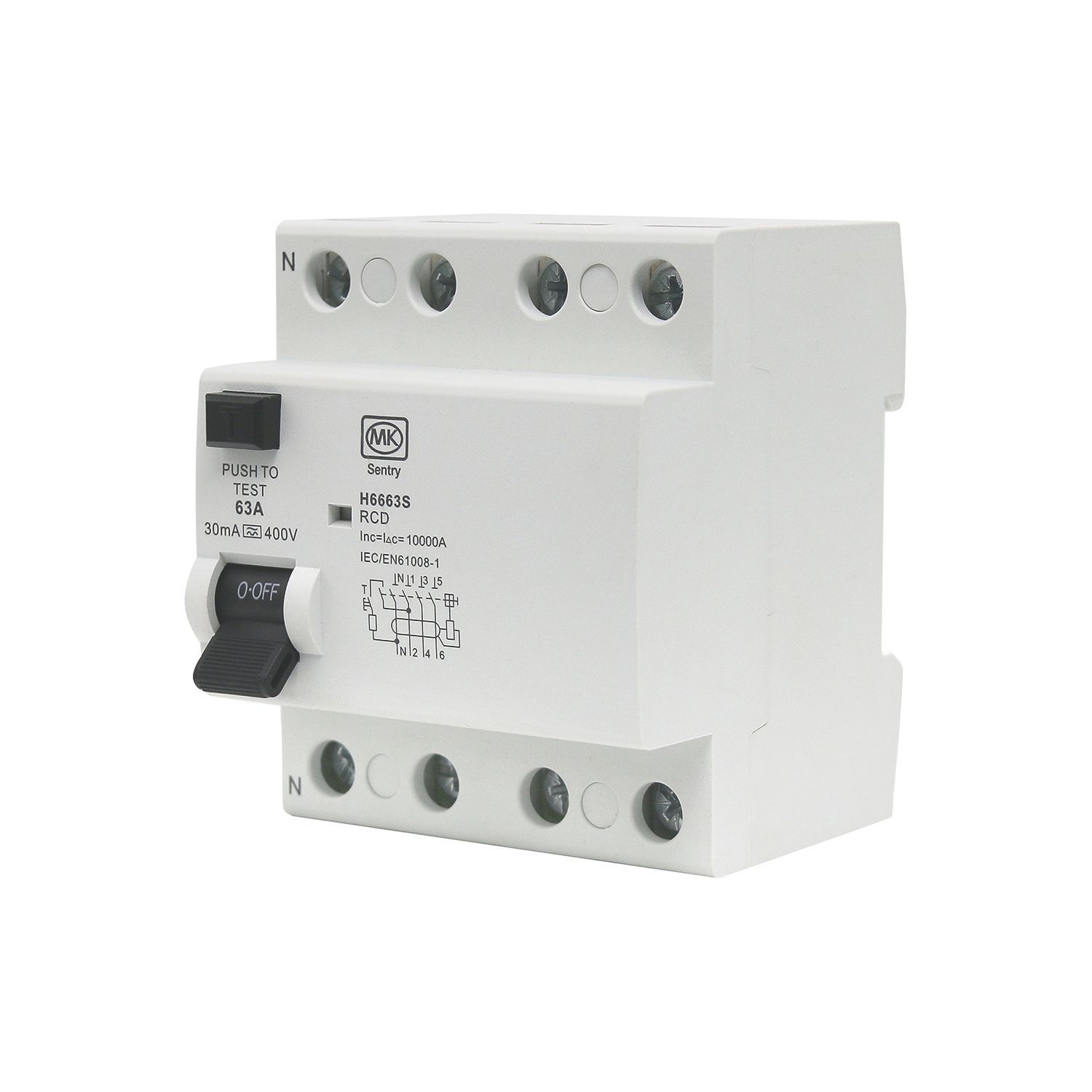 MK Sentry H6663S 63A 30mA 4-Pole A Curve 3-Phase RCD (905YW)