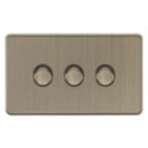 Knightsbridge Screwless 3-Gang 2-Way LED Dimmer Switch  Antique Brass