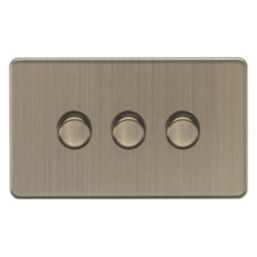 Knightsbridge Screwless 3-Gang 2-Way LED Dimmer Switch  Antique Brass
