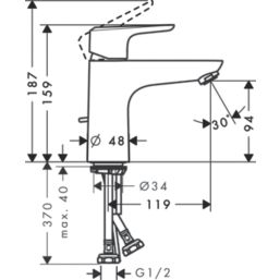 Hansgrohe Ecos L Chrome 157mm Standard Lever Mono Basin Mixer Tap  With Pop-Up Waste