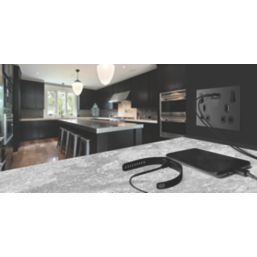 British General Evolve 13A 2-Gang SP Switched Socket + 3.1A 15.5W 2-Outlet Type A USB Charger Black Chrome with Black Inserts