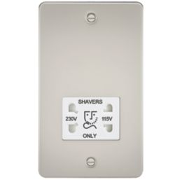 Knightsbridge  2-Gang Dual Voltage Shaver Socket 115 V / 230V Pearl with White Inserts