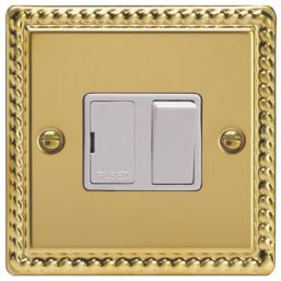 Varilight  13A Switched Fused Spur  Georgian Brass with White Inserts