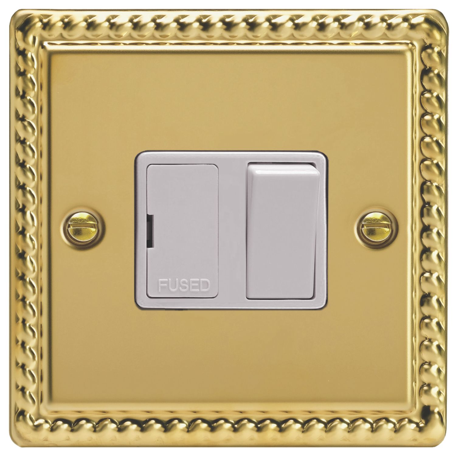 Varilight 13A Switched Fused Spur Georgian Brass with White Inserts (907EC)