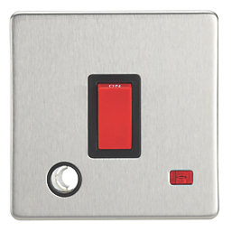 Contactum Lyric 32A 1-Gang DP Control Switch & Flex Outlet Brushed Steel with Neon with Black Inserts