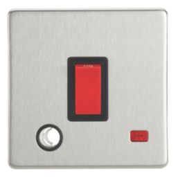Contactum Lyric 32A 1-Gang DP Control Switch & Flex Outlet Brushed Steel with Neon with Black Inserts