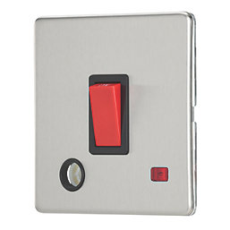 Contactum Lyric 32A 1-Gang DP Control Switch & Flex Outlet Brushed Steel with Neon with Black Inserts