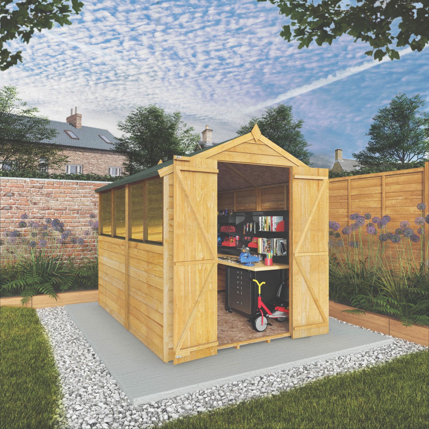 Mercia Double Doors 6' x 7' 6" (Nominal) Apex Overlap Timber Shed (907YL)