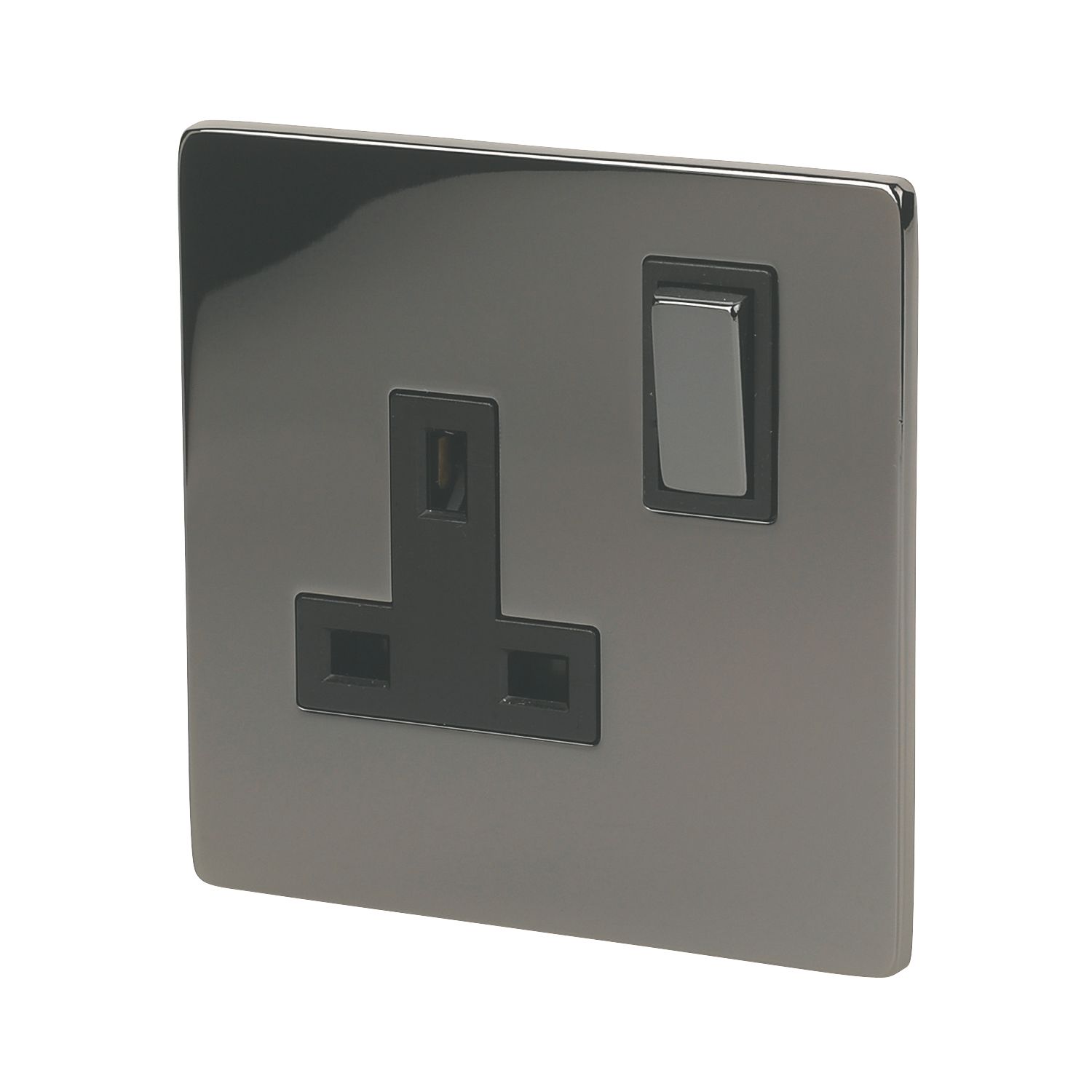 LAP 13A 1-Gang DP Switched Plug Socket Black Nickel with Black Inserts (90806)