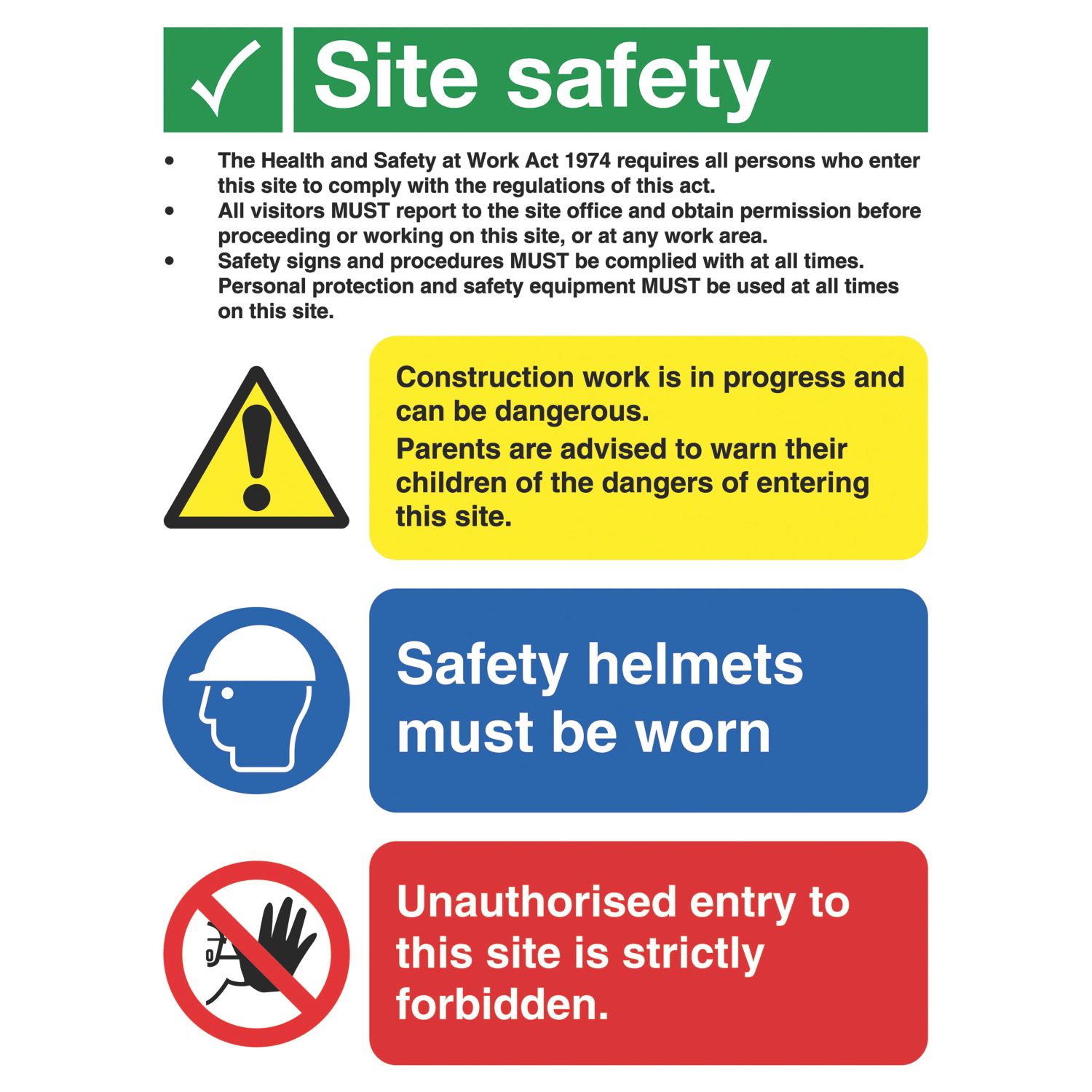 Essentials "Site Safety" Signs 400mm x 300mm 50 Pack (9088T)