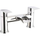 ETAL Water Polished Chrome 130mm Deck Mounted Lever 2 Tap Holes Bath Mixer Tap