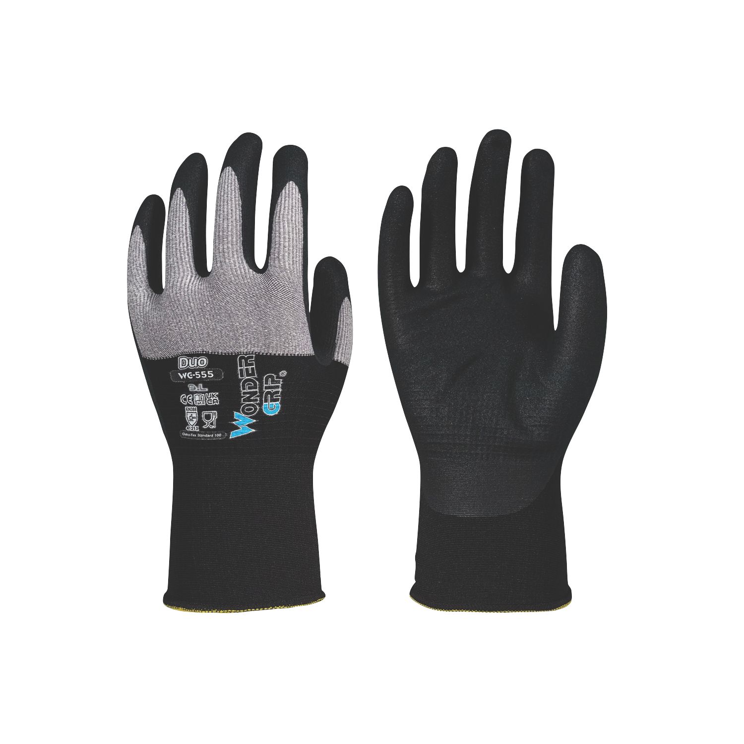 Wonder Grip WG-555 DUO Protective Work Gloves Black/Grey Large (908PP)