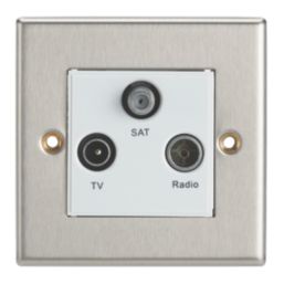 Contactum iConic 1-Gang Coaxial TV / FM & Satellite Socket Brushed Steel with White Inserts