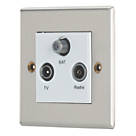 Contactum iConic 1-Gang Coaxial TV / FM & Satellite Socket Brushed Steel with White Inserts
